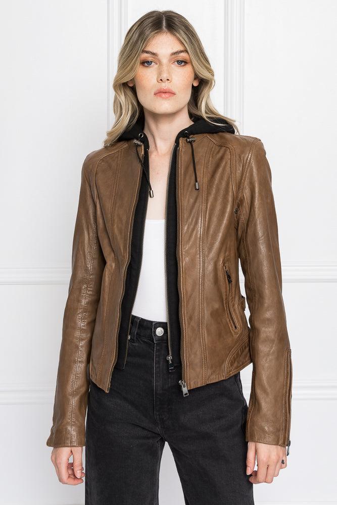 Lamarque ARLETTE | Veste moto en cuir convertible brun