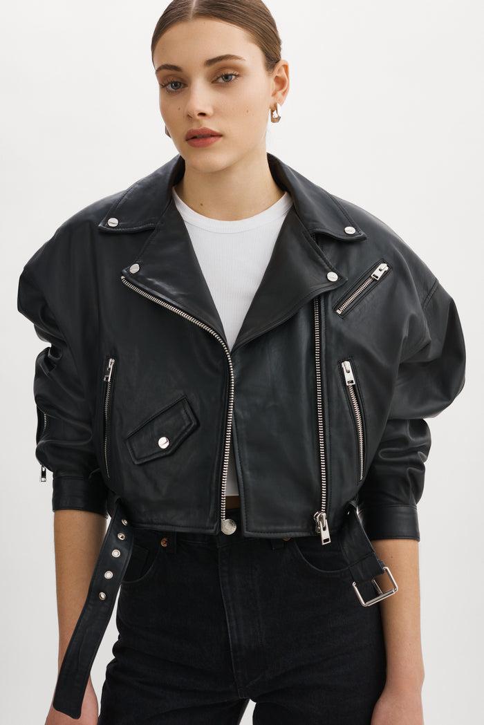 Lamarque DYLAN Veste Moto Raccourcie En Cuir Avec épaules Matelassé
