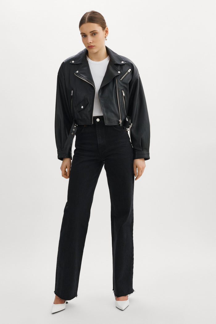 Lamarque DYLAN Veste Moto Raccourcie En Cuir Avec épaules Matelassé