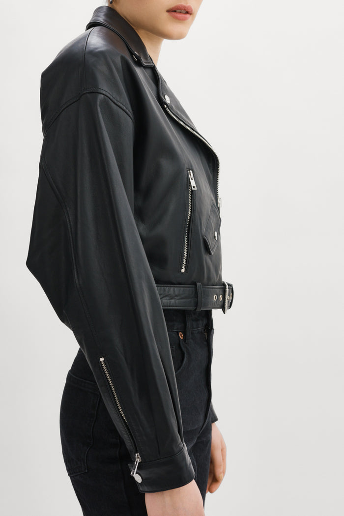 Lamarque DYLAN Veste Moto Raccourcie En Cuir Avec épaules Matelassé