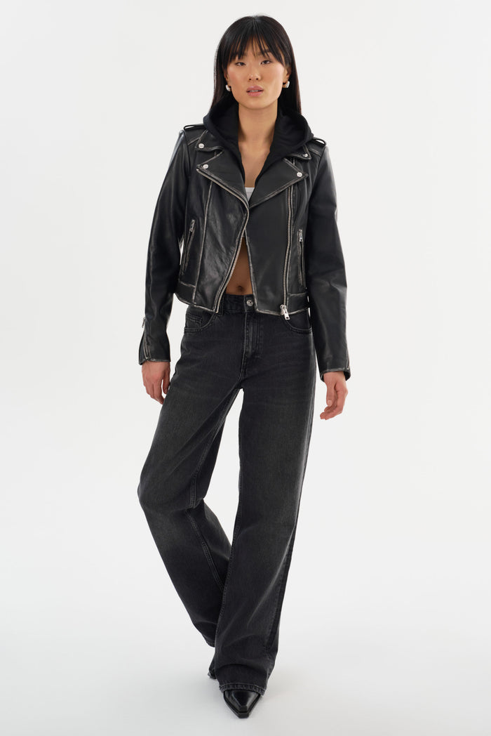 Lamarque HOLY | Blouson Motard En Cuir Avec Capuche Amovible