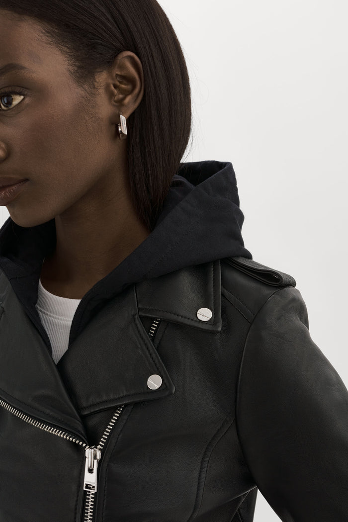 Lamarque HOLY | Veste Moto En Cuir Avec Capuchon Amovible