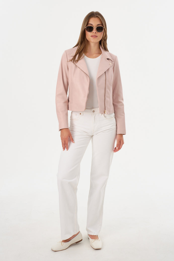Lamarque KELSEY | Veste Motard En Cuir Avec Quincaillerie Champagne