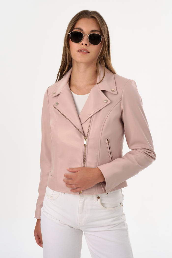 Lamarque KELSEY | Veste Motard En Cuir Avec Quincaillerie Champagne