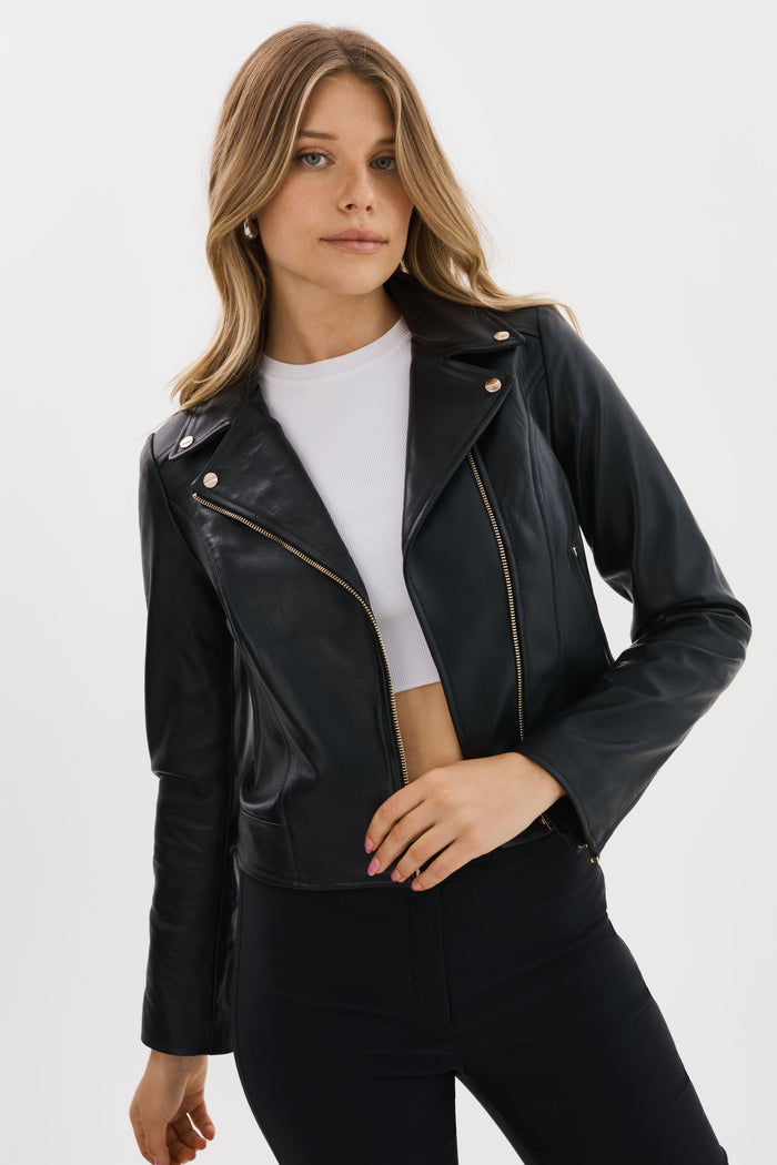 Lamarque KELSEY | Veste motard en cuir quincaillerie champagne