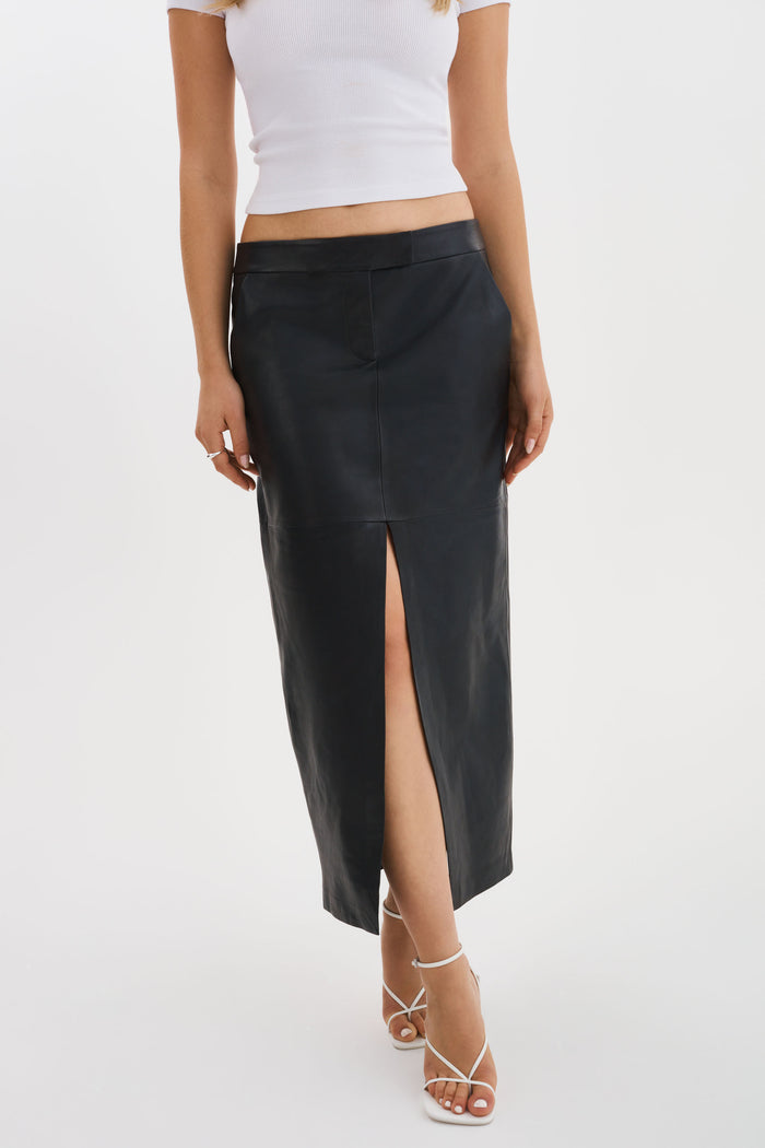 Lamarque ABIA | Jupe longue en cuir à taille basse