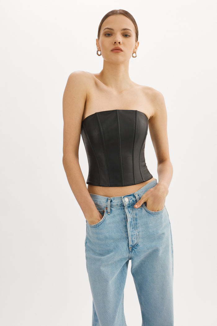 Lamarque DAVINA | Bustier en cuir noir