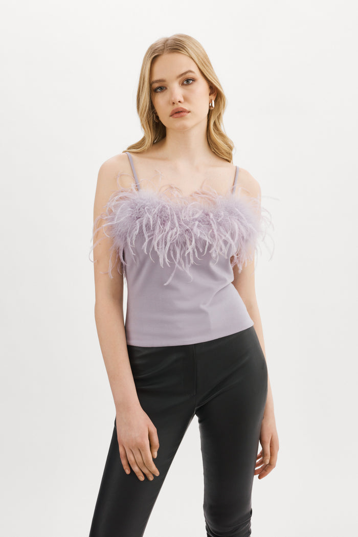 Lamarque YARINA | Top orné de plumes