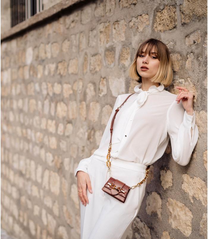 lamarthe Porte-cartes porté bandoulière en refente de cuir GAIA