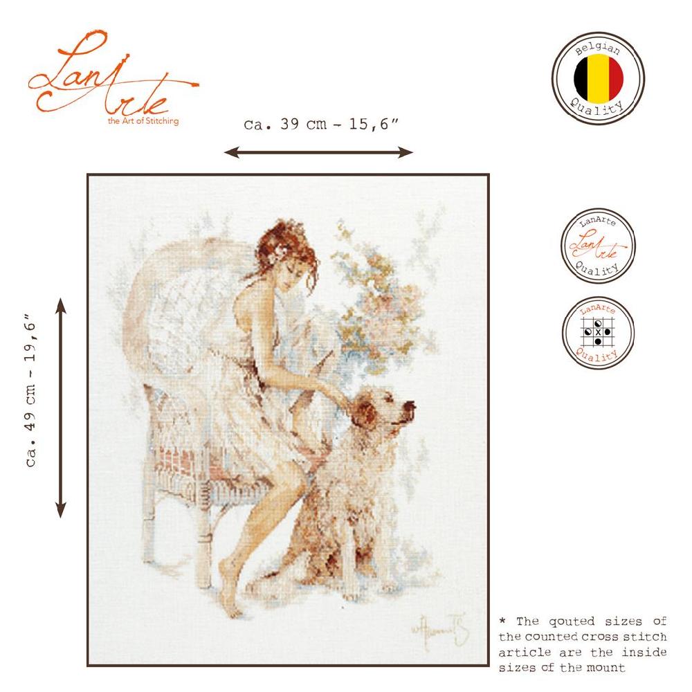Lanarte Kit Au Point Compté Fille Sur Chaise Avec Chien