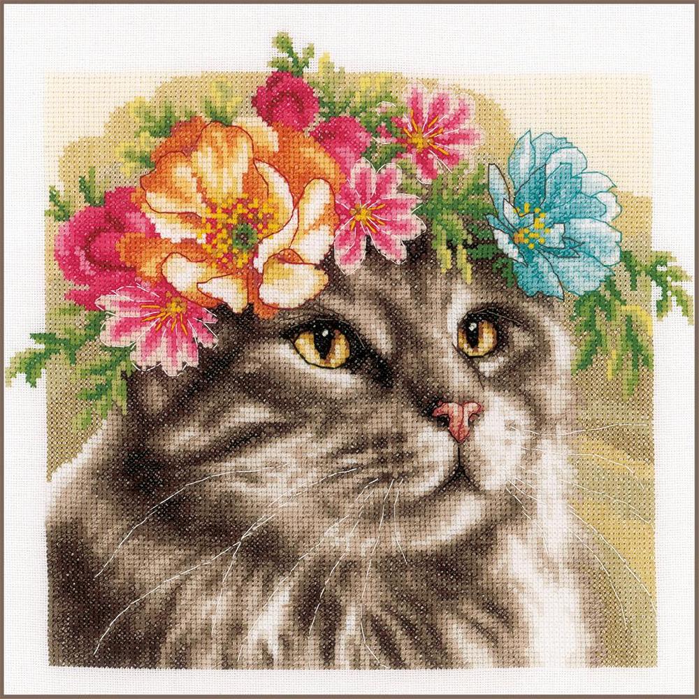 lanarte Kit au point compté Maine coon couronne de fleurs