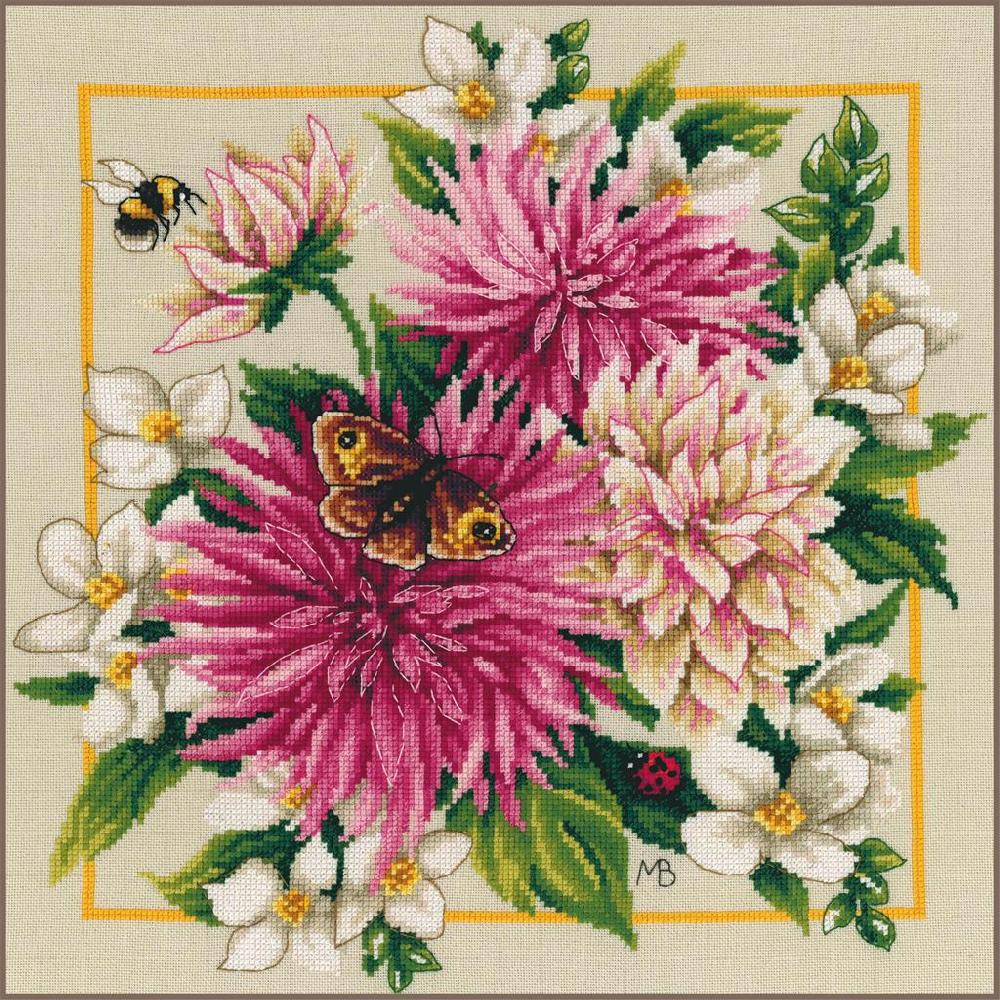 lanarte Kit au point compté Dahlia de soie rose