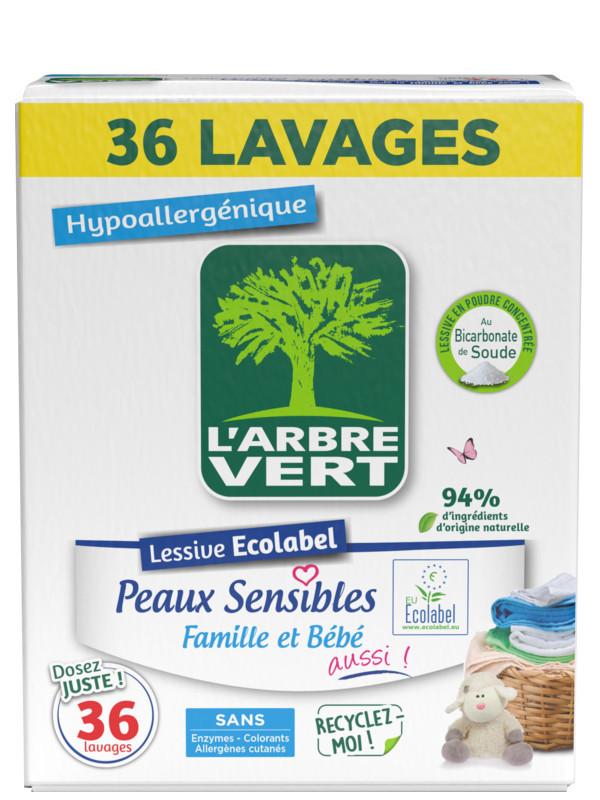 l'arbre vert Lessive poudre écologique Peaux Sensibles 1.8kg • L'Arbre Vert