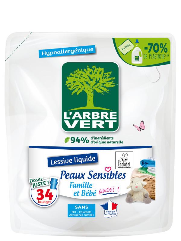 l'arbre vert Recharge Lessive liquide écologique Peaux Sensibles 1.53L • L'Arbre Vert