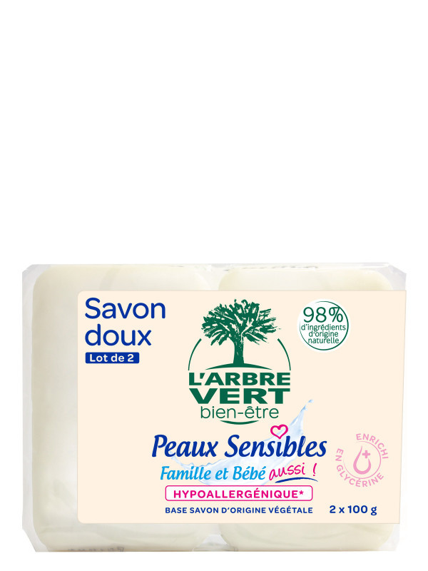 l'arbre vert Savon doux écologique Peaux Sensibles 2x100g • L'Arbre Vert