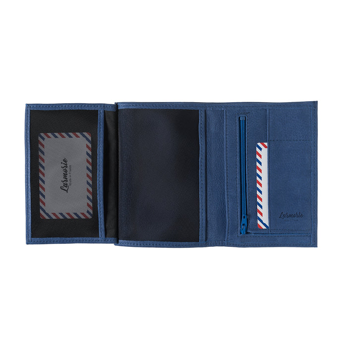 Larmorie Albert Cuir Nubuck Grand Portefeuille Mer Indigo