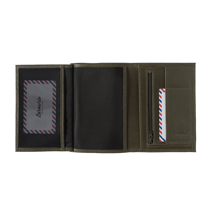 Larmorie Albert Cuir Vintage Grand Portefeuille Bois Vert Personnalisé