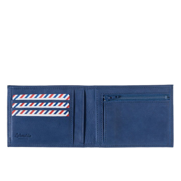 Larmorie ARTHUR 2.0 Cuir Nubuck Portefeuille Italien Mer Indigo Personnalisé