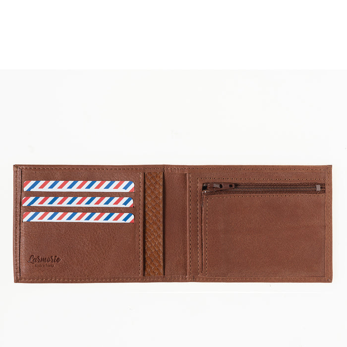 Larmorie Arthur Cuir De Poisson Et Cuir Nubuck Portefeuille Italien Terre Brunie