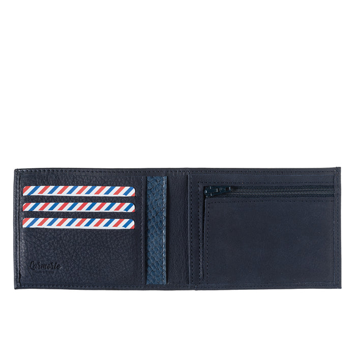 Larmorie Arthur Cuir De Poisson Et Cuir Nubuck Portefeuille Italien Lune Bleue Personnalisé