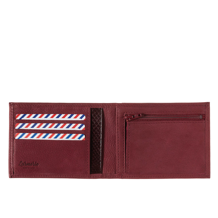 Larmorie Arthur Cuir De Poisson Et Cuir Nubuck Portefeuille Italien Vigne Rouge Personnalisé