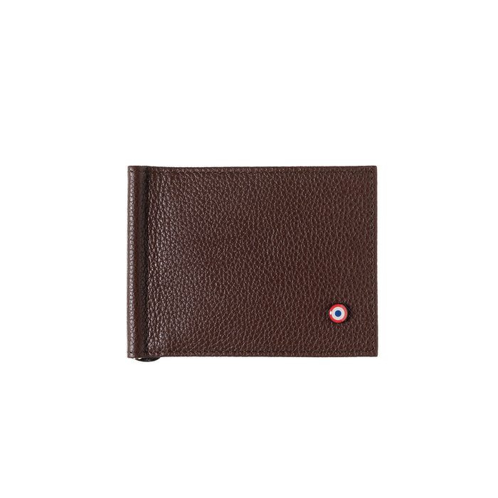 larmorie Hector Cuir Grainé Portefeuille Italien Pince à Billets Terre Brunie