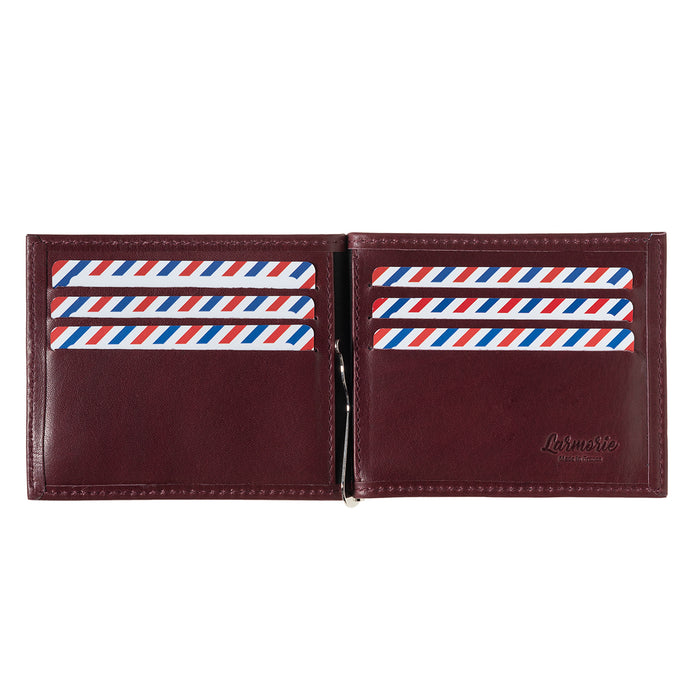 Larmorie Hector Cuir Lisse Portefeuille Italien Pince à Billets Vigne Rouge