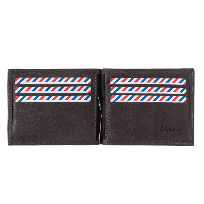 Larmorie Hector Cuir Nubuck Portefeuille Italien Pince à Billets Nuage Gris Personnalisé