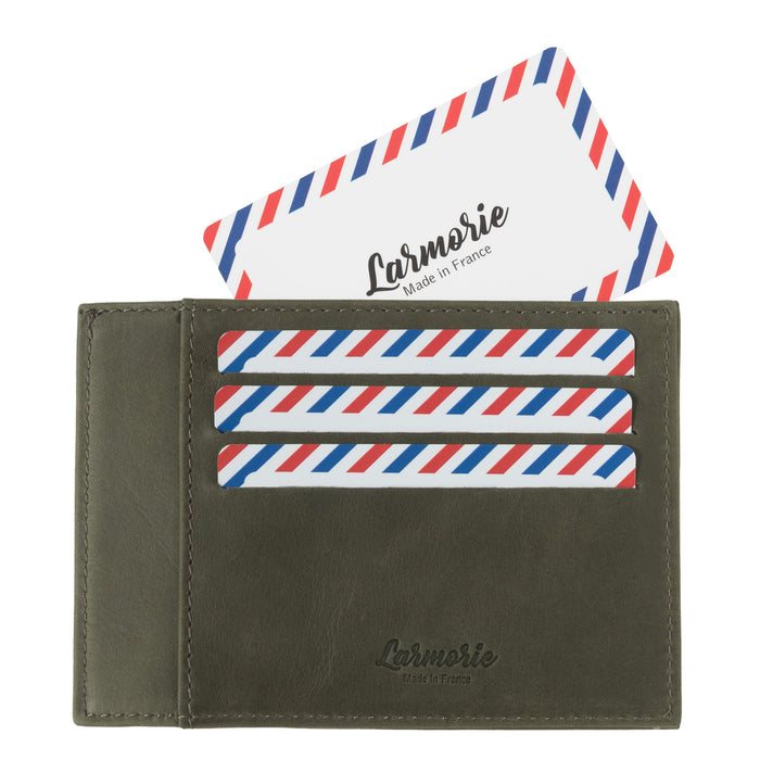 Larmorie PAUL Cuir Vintage Porte-cartes Bois Vert Personnalisé