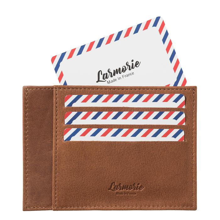 Larmorie PAUL Cuir Vintage Porte-cartes Terre Brunie