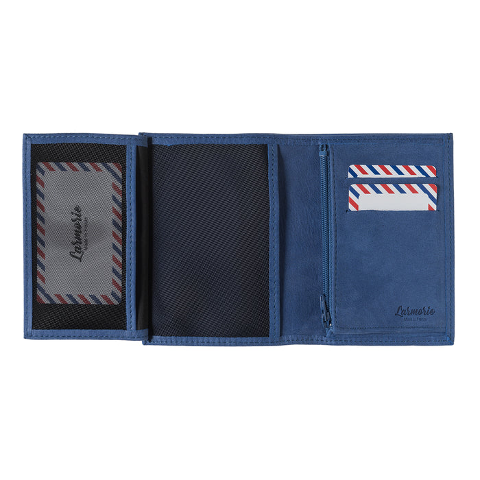 Larmorie VICTOR Cuir Nubuck Portefeuille Junior Mer Indigo Personnalisé