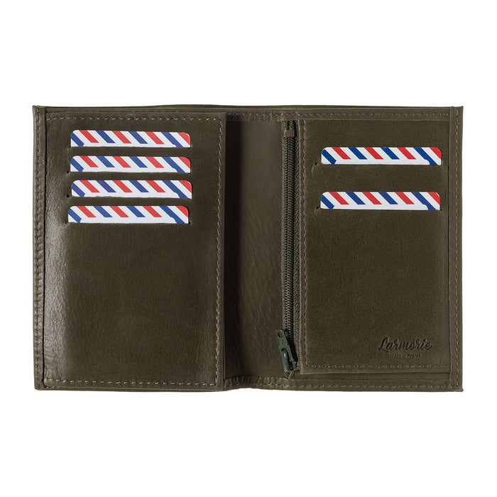Larmorie VICTOR Cuir Vintage Portefeuille Junior Bois Vert Personnalisé