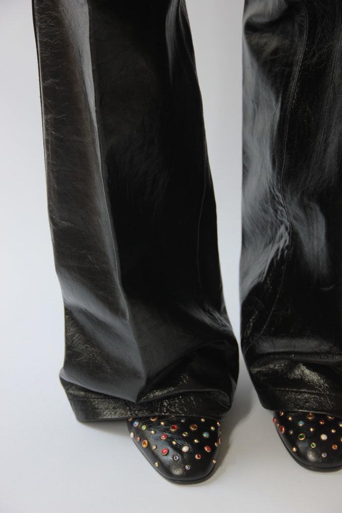 Laurence Dacade PANTALON EN CUIR à Fleurs