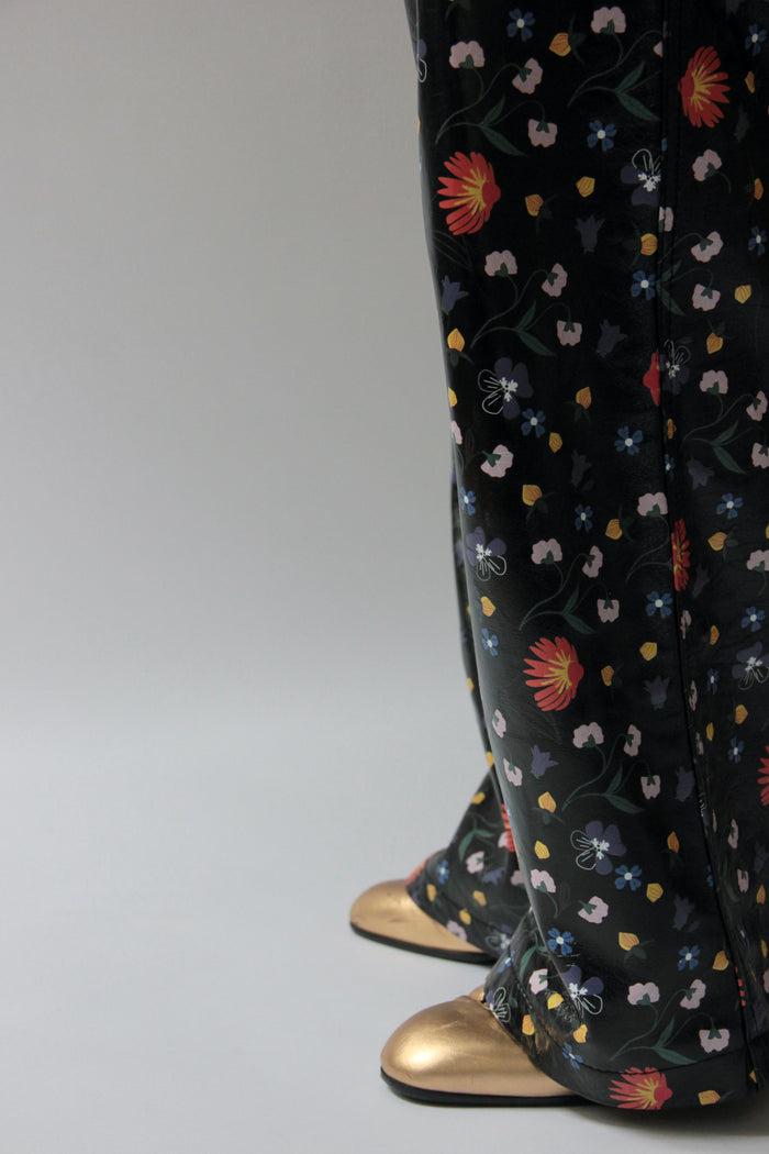 laurence dacade PANTALON EN CUIR à fleurs