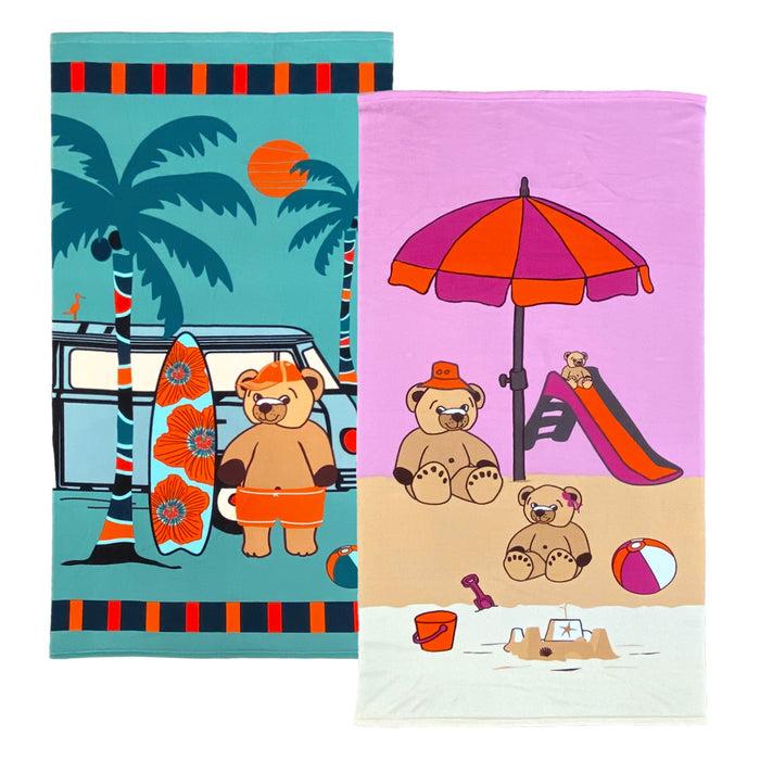 le comptoir de la plage Pack Serviette de plage enfant microfibre Nounours et Surfista