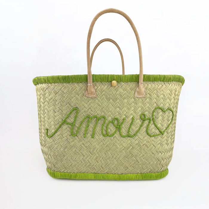 Le Comptoir De La Plage Panier Artisanal De Plage Brodé Fibres Naturelles - Amour GM