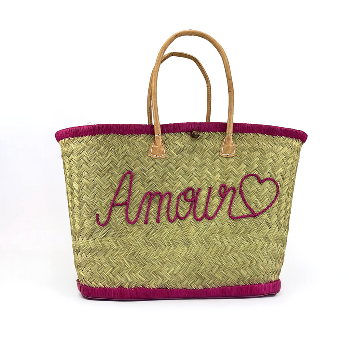 Le Comptoir De La Plage Panier Artisanal De Plage Brodé Fibres Naturelles - Amour GM