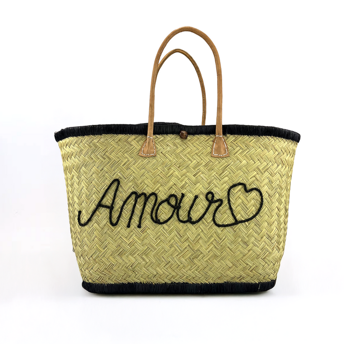 Le Comptoir De La Plage Panier Artisanal De Plage Brodé Fibres Naturelles - Amour GM