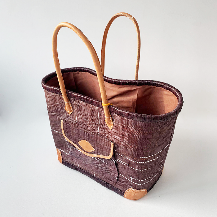 Le Comptoir De La Plage Panier Artisanal Manjopika Avec Pochon Et Poche Extérieure