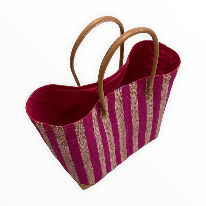 Le Comptoir De La Plage Panier Artisanal Mitsio Rayures Bicolores Avec Pochon