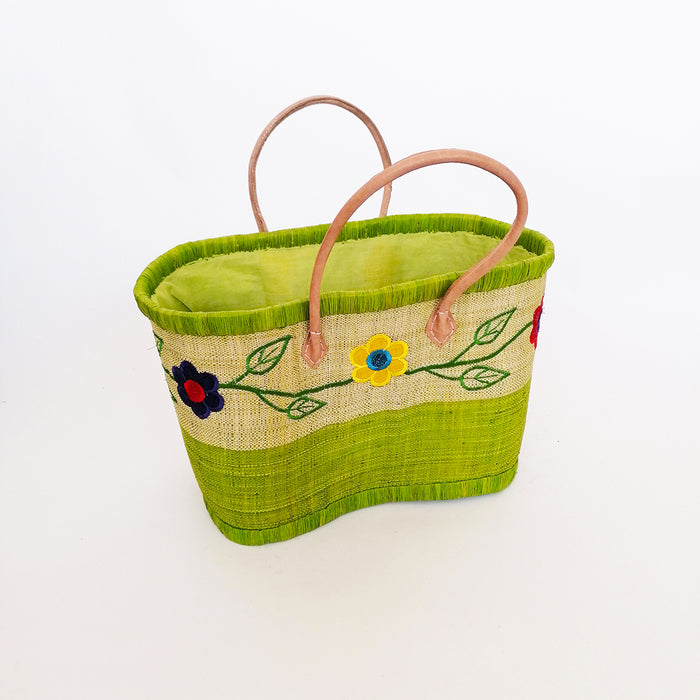 Le Comptoir De La Plage Panier Artisanal Rabane "Namakia" Avec Broderies Fleurs