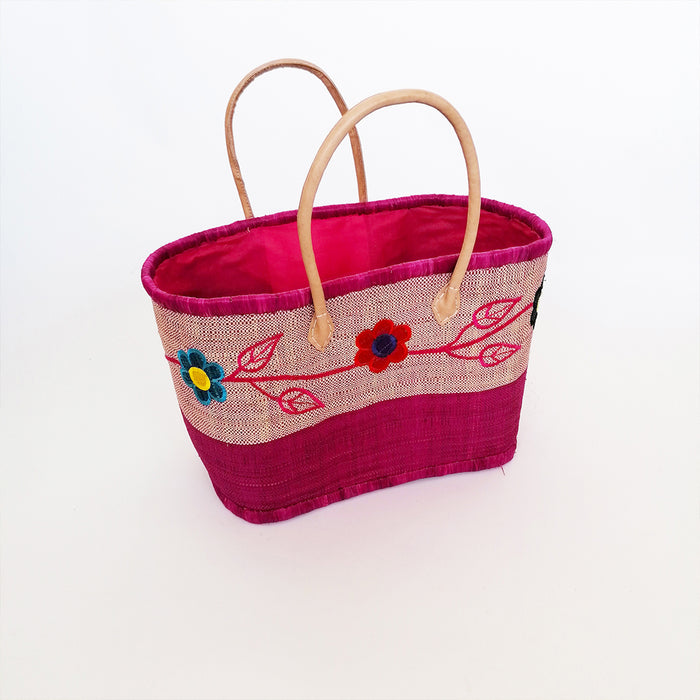 Le Comptoir De La Plage Panier Artisanal Rabane "Namakia" Avec Broderies Fleurs