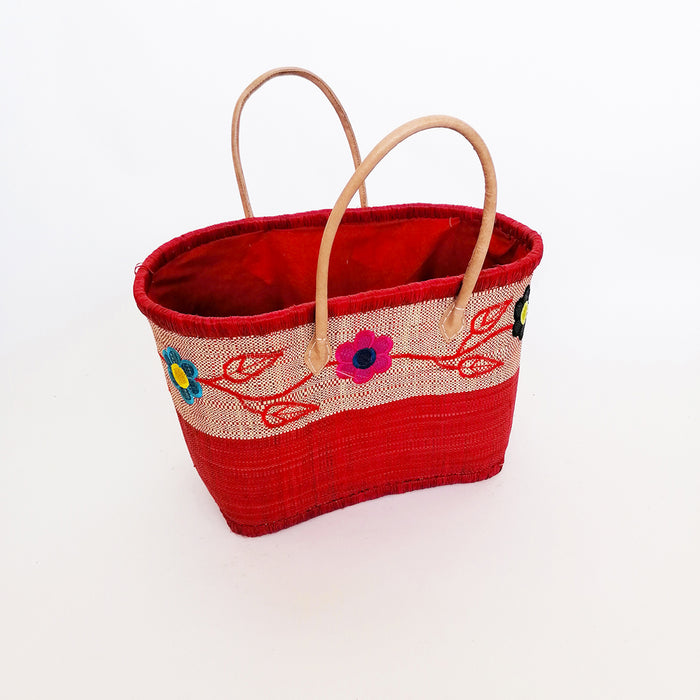Le Comptoir De La Plage Panier Artisanal Rabane "Namakia" Avec Broderies Fleurs