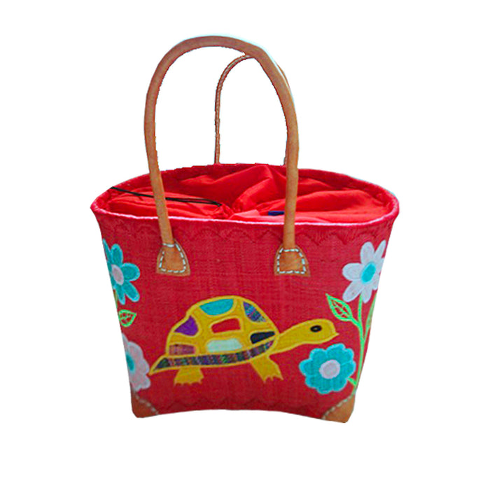 Le Comptoir De La Plage Panier Artisanal Rabane "Tortue" Avec Motifs Brodés