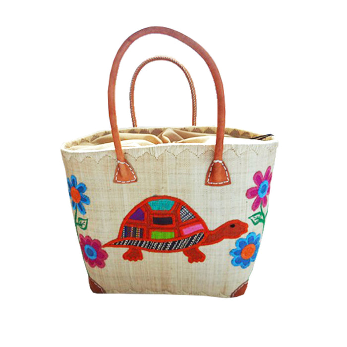 Le Comptoir De La Plage Panier Artisanal Rabane "Tortue" Avec Motifs Brodés