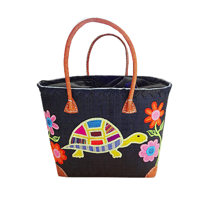 Le Comptoir De La Plage Panier Artisanal Rabane "Tortue" Avec Motifs Brodés