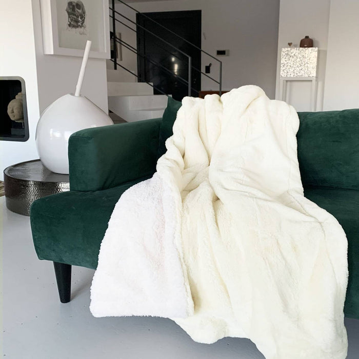 le comptoir de la plage Plaid Polaire Imitation toucher "Lapin" Off white 130X170