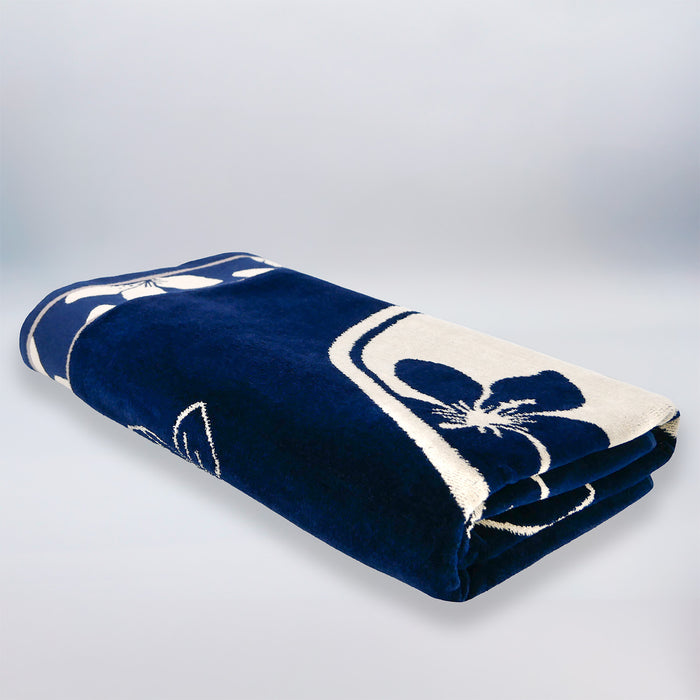 Le Comptoir De La Plage Serviette De Plage éponge Velours Jacquard Bleu 100x175 470g/m² - Patong