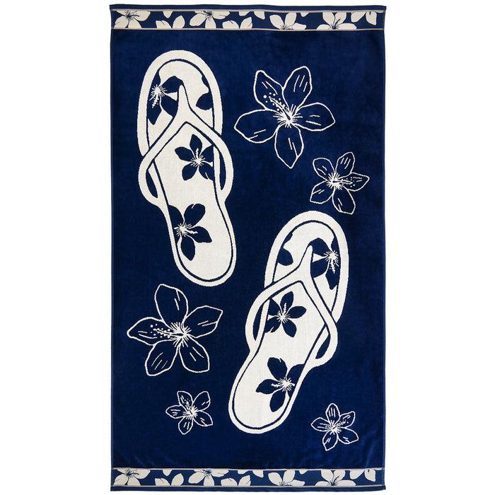 le comptoir de la plage Serviette de plage éponge velours Jacquard Bleu 100x175 470g/m² - Patong