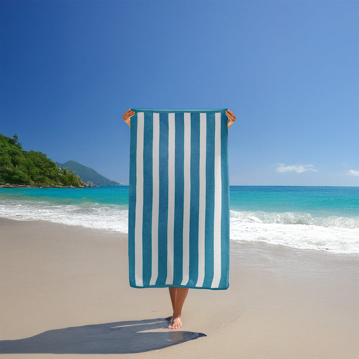 Le Comptoir De La Plage Serviette De Plage éponge Velours Jacquard Bleu 100x175 470g/m² - Bahia Bleu Canard